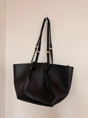 Textured Black Leather Tote with Adjustable Straps